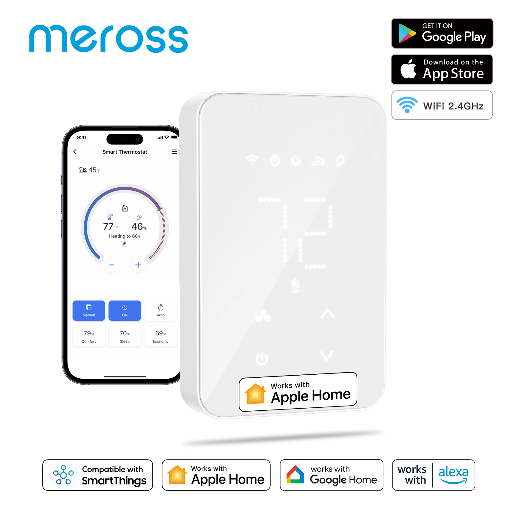 Meross HomeKit Wi-Fi Smart Thermostat for Electric Heating System Touch Screen Work with Siri Alexa Google Assistant SmartThings