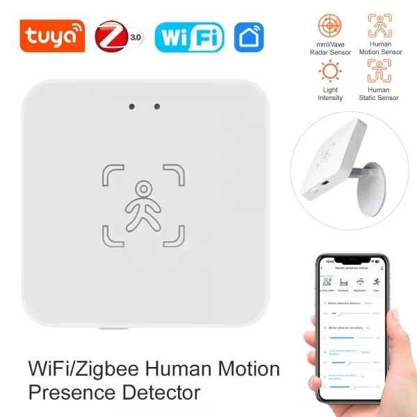 Tuya Wifi/Zigbee MmWave Human Presence Motion Sensor with Luminance/Distance Detection 5V USB With Bracket Smart Home Automation