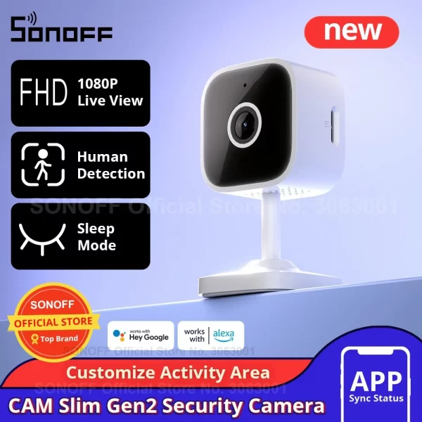 SONOFF CAM Slim Gen2 WiFi Smart Home Security Camera 1080P HD Motion Detection Two-way Audio Night Vision Support Alexa Google