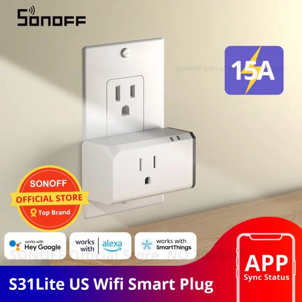 Sonoff S31 Lite US 15A Mini Smart Wifi Socket Wireless Smart Switch Plug App Control Anywhere Works with Alexa Google Home IFTTT