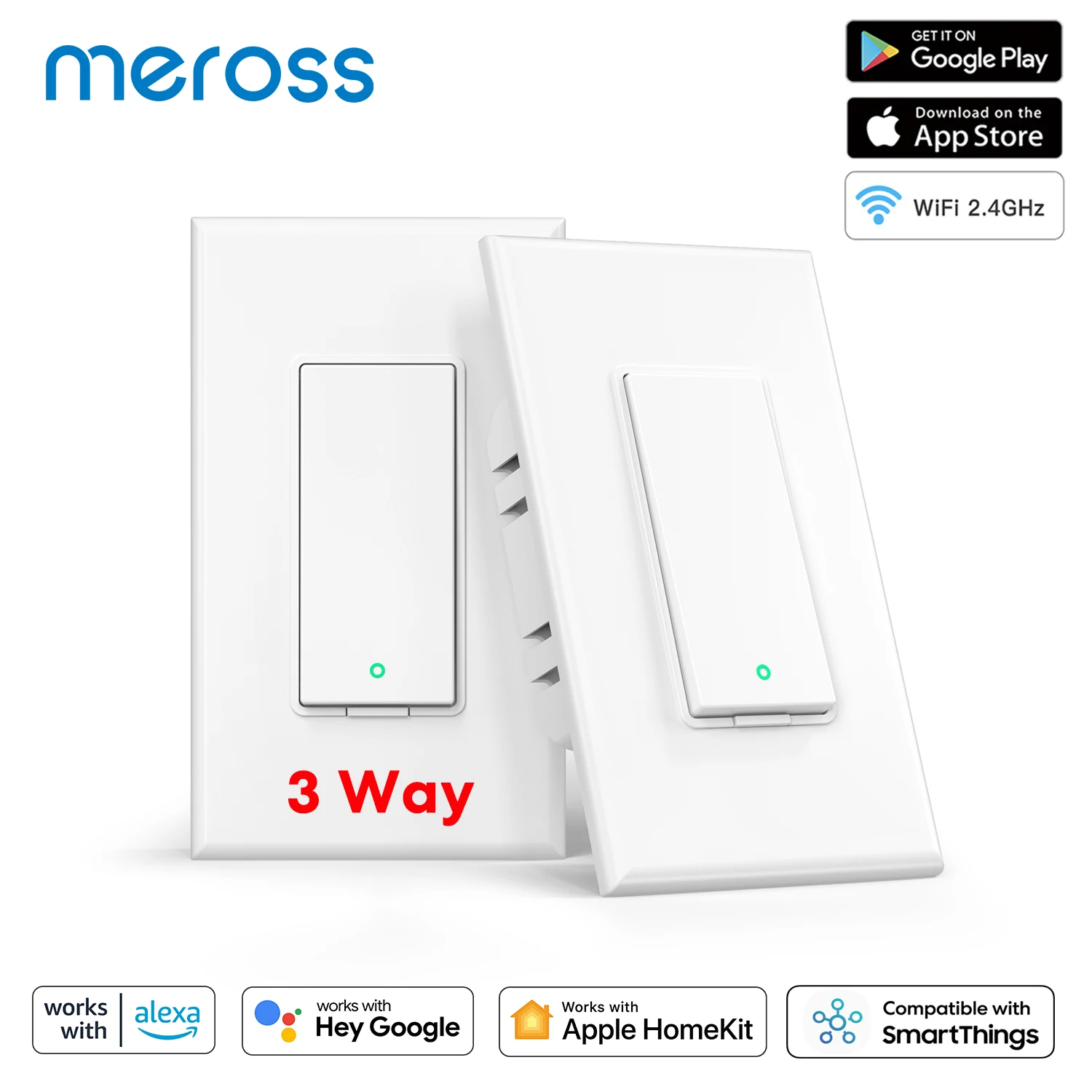 Meross 3 Way Smart Switch WiFi Light Switches Push Button Wall Switch Work with HomeKit Alexa Google Assistant SmartThings