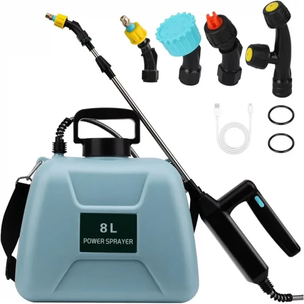 Upgrade 7.4V Battery Powered Sprayer with 4 Mist Nozzles 32in Telescopic Wand Rechargeable Handle or Lawn & Garden