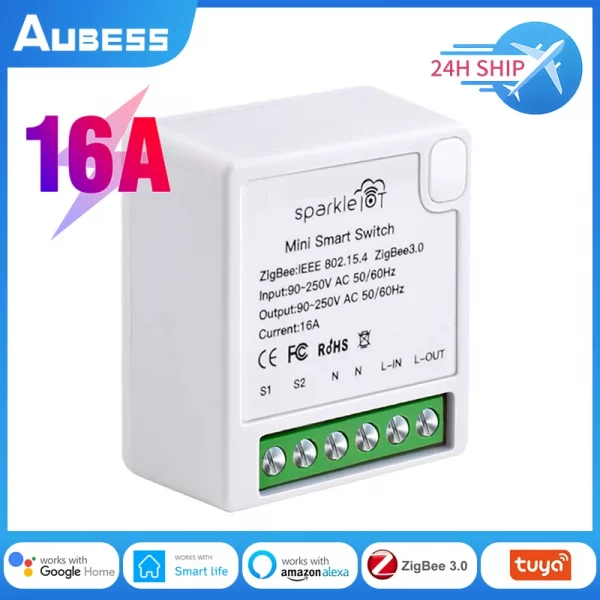 Aubess Zigbee 3.0 Smart Switch 16A Mini Smart Switch Need Neutral Wire Timing Wireless Control Works With Alexa Google Home