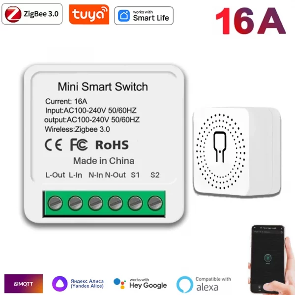 16A Tuya Zigbee 3.0 Mini Smart DIY Switch 1 Way Control Smart Home Relay Automation Breaker Works With Alexa Google Home Yandex