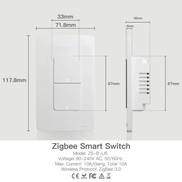 MOES Tuya ZigBee Smart Light Switch US Push Button Wall Switch Work With Alexa Google Home Neutral Wire/No Neutral Wire Required - Image 6