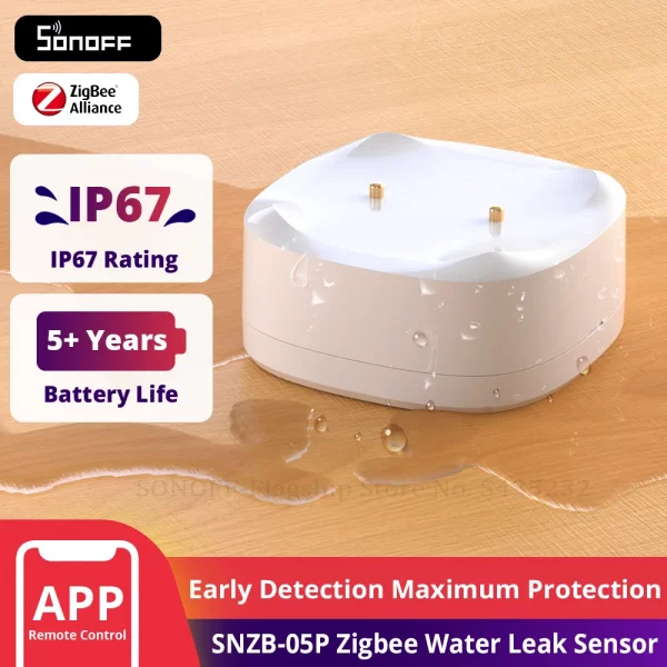 SONOFF SNZB-05P Zigbee 3.0 Water Leak Sensor Leaking and Dripping Detection Real-time Alerts Support Home Assistant Google Alexa