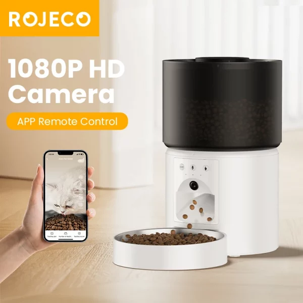 ROJECO Automatic Cat Feeder With Camera Video Pet Food Dispenser Smart APP Remote Control Auto Feeder For Cat Kitten Dog Supply