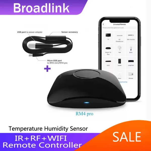 BroadLink RM4 Pro+HTS2 IR RF Version Wireless Universal Remote Hub with Temp and Humidity Sensor Smart Home Solution